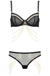 Edge o’ Beyond sheer Marinette brief is the perfect blank canvas underwear set for our gold jewellery. Shown with bra and Benjamin and Joshua lingerie chains