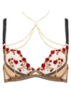 Charlotte Bra Red Rose Lingerie Embroidered Set with James 18k Gold Plated Chain Necklace