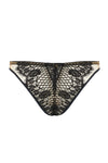Edge o’ Beyond’s Kathryn Brief Designed with dramatic cut outs, black satin bound edges and a fishnet style scalloped lace. Back view of brief