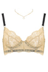 our delicate choker necklace Luke is made from 18 carat gold dipped chain. Luke is a chic piece that can be worn in or outside of the bedroom. Shown with Ahlan bra