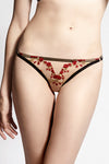 Charlotte Thong Red Rose Floral Lingerie Embroidered Set Close Up