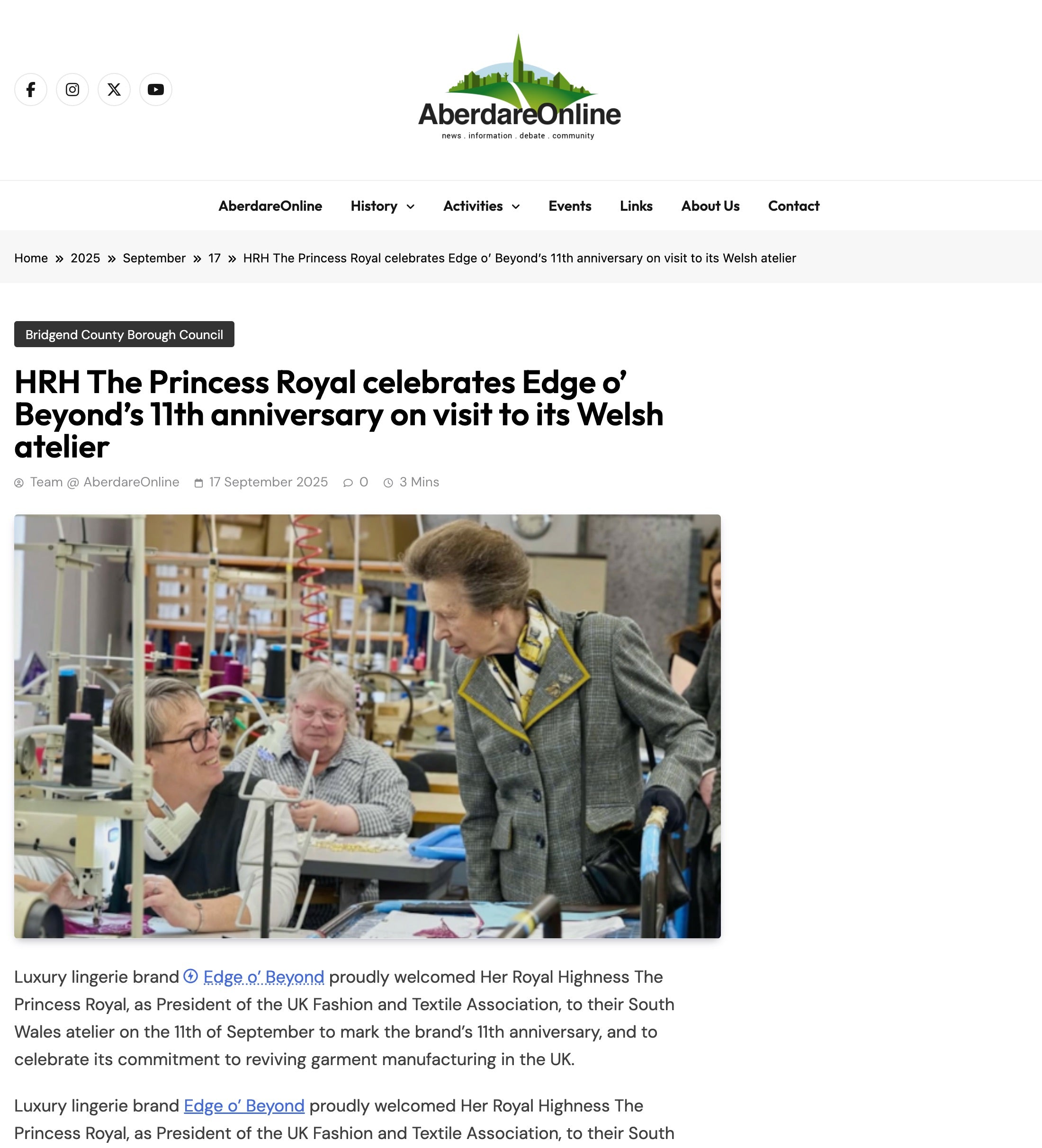 HRH The Princess Royal celebrates Edge o’ Beyond’s 11th anniversary on visit to its Welsh atelier
