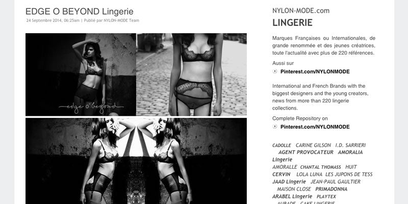 Edge o' Beyond Lingerie, published in Nylon Mode Sep 2014, Luxury ...