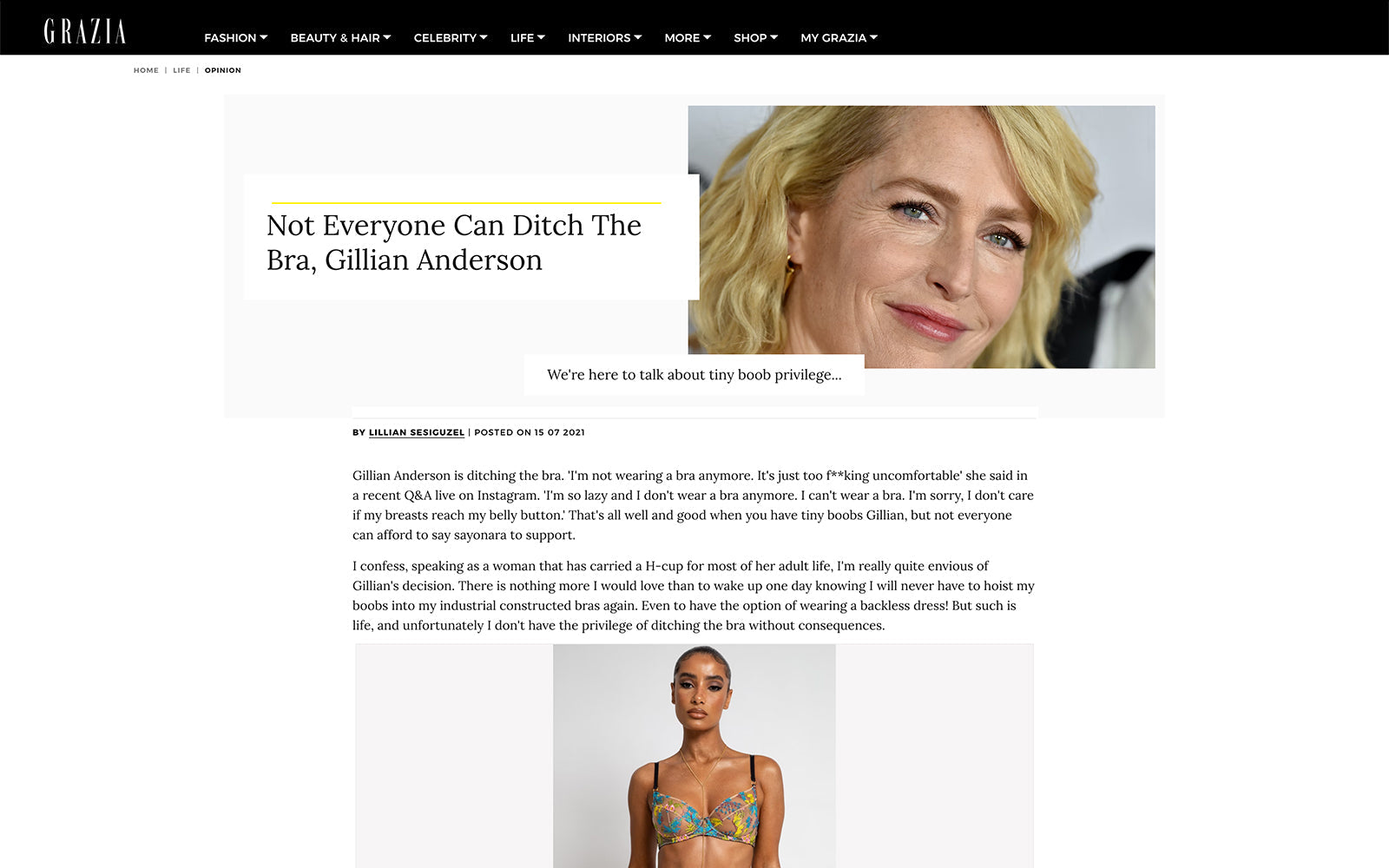 Not Everyone Can Ditch The Bra, Gillian Anderson