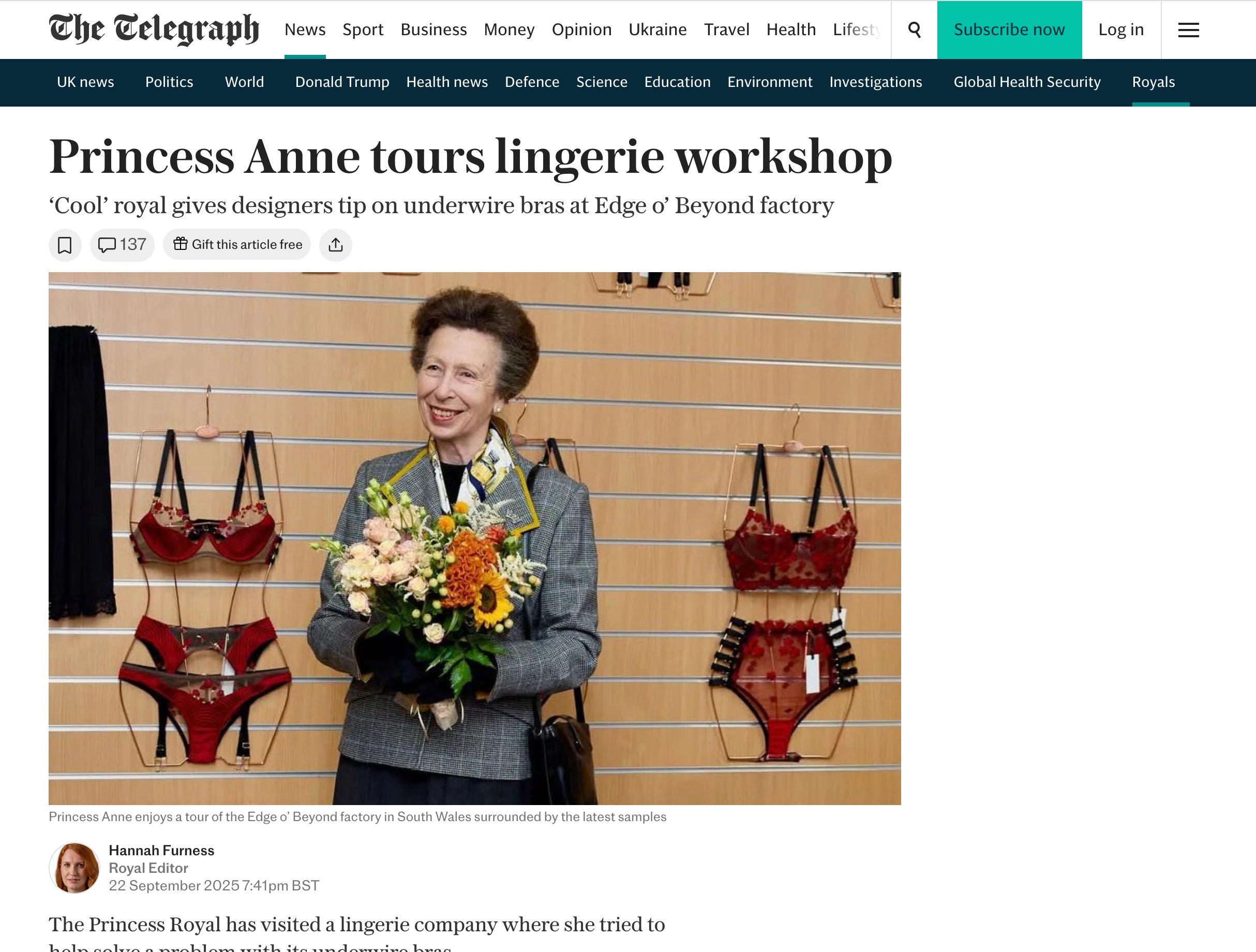 Princess Anne tours lingerie workshop