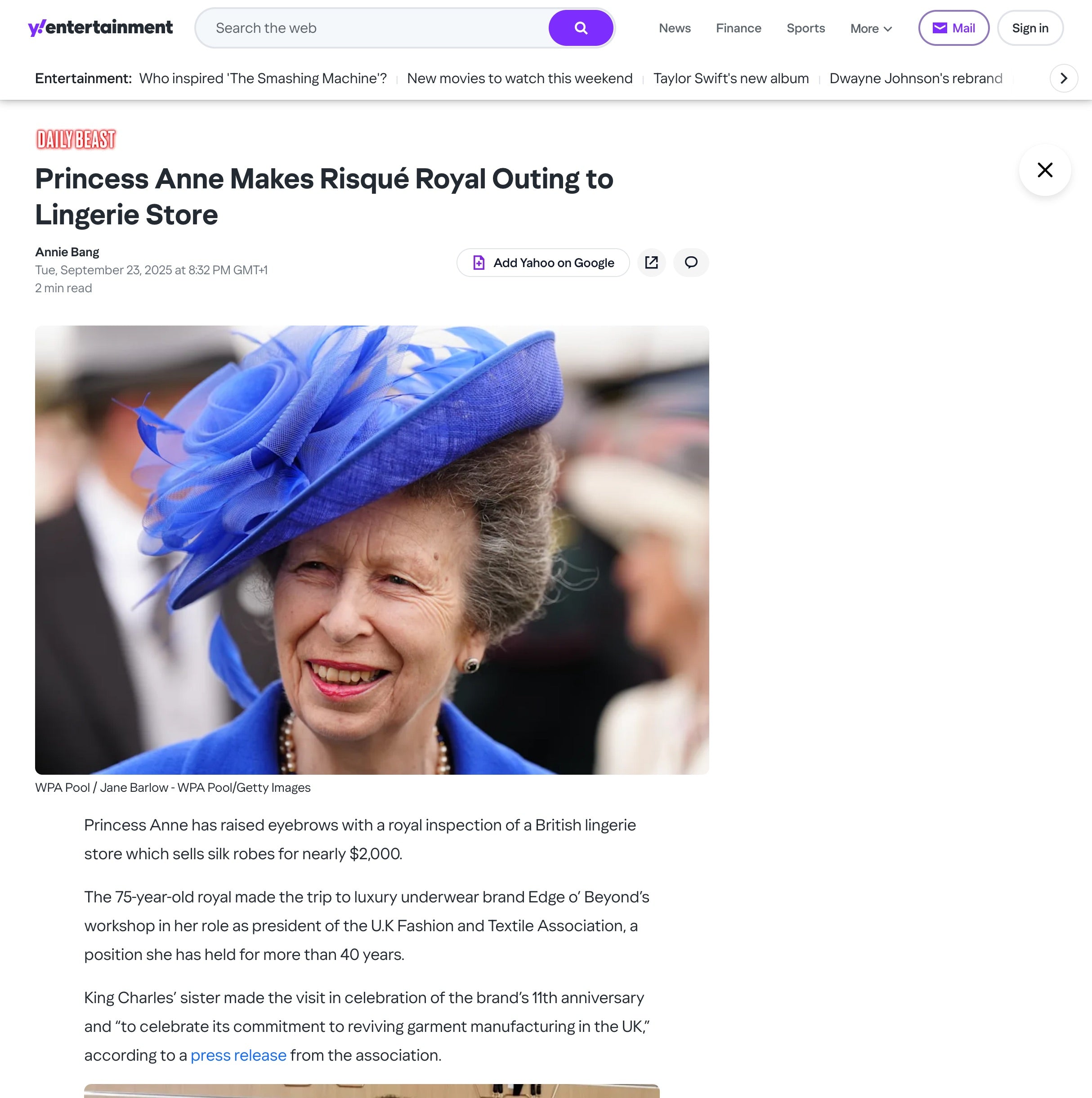 Princess Anne Makes Risqué Royal Outing to Lingerie Store