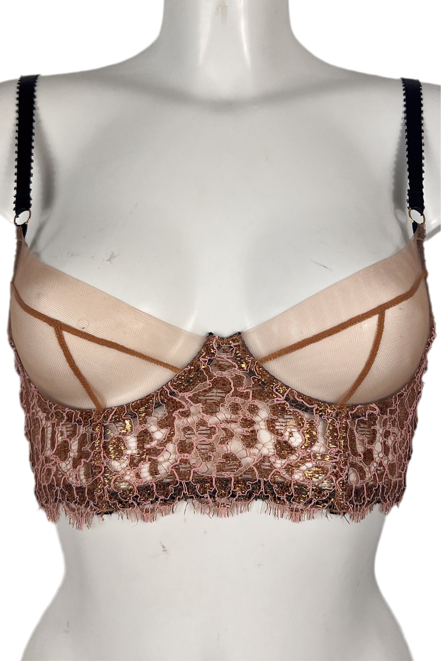 Gold + Pink Lace Longline Bra SS2802015