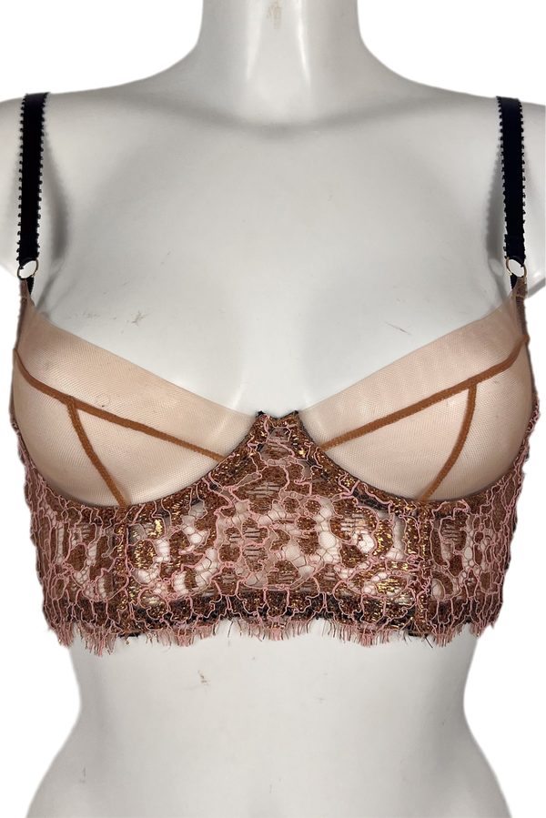 Gold + Pink Lace Longline Bra SS2802015