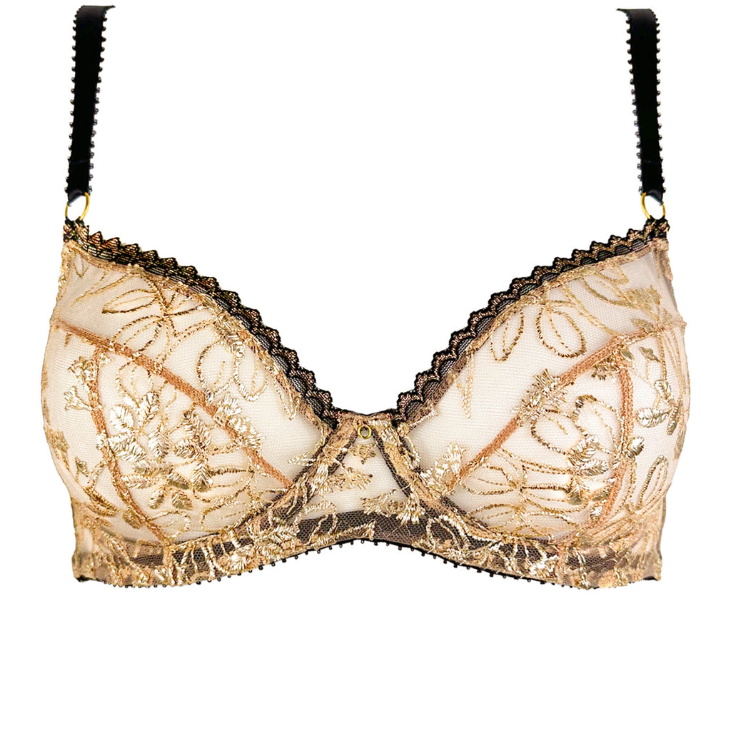 Carol Three Piece Bra | Embroidered Luxury Lingerie in Gold | Designer ...