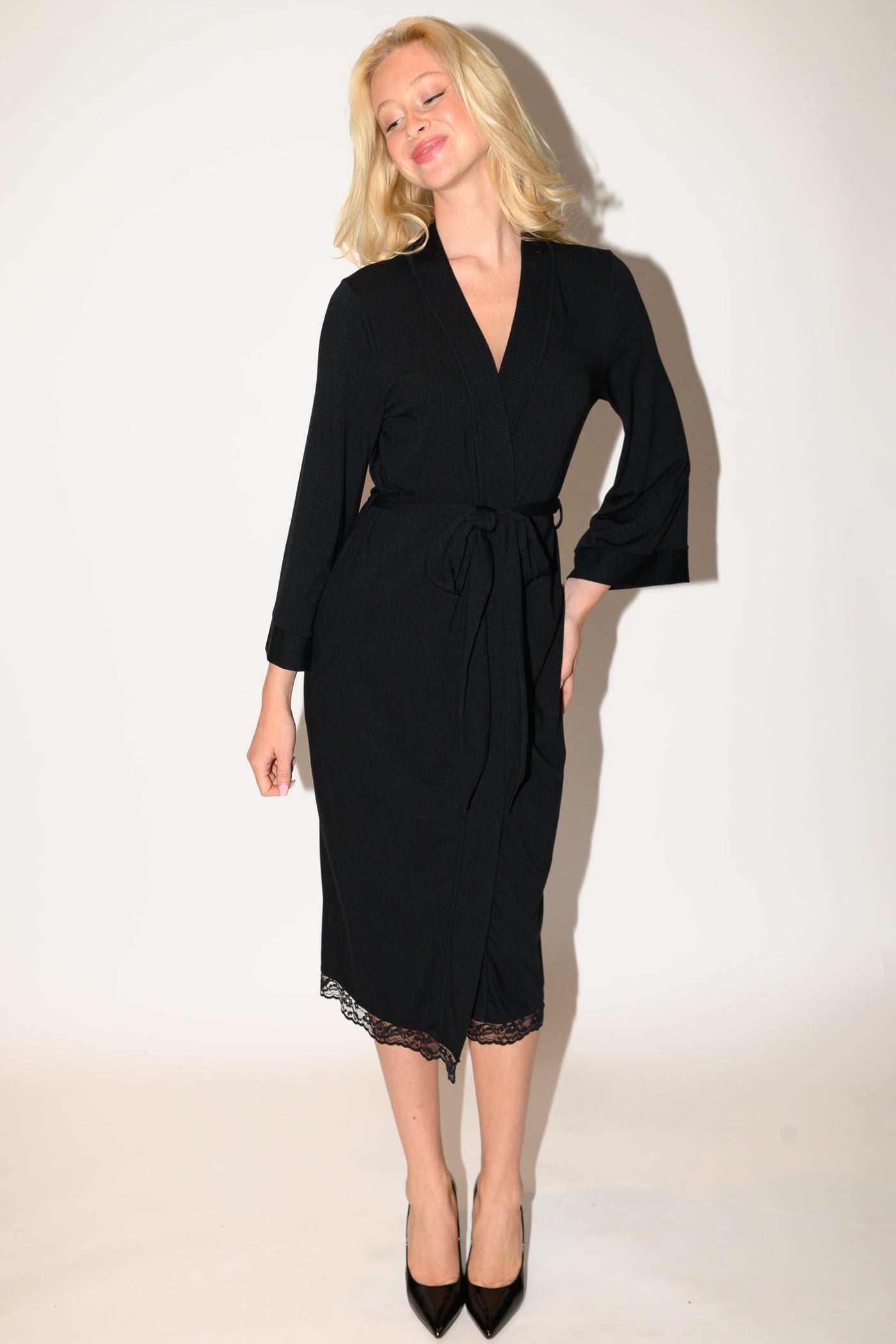 Casey Long Robe | Luxury Black Robe in Silk Modal | Designer Lingerie ...