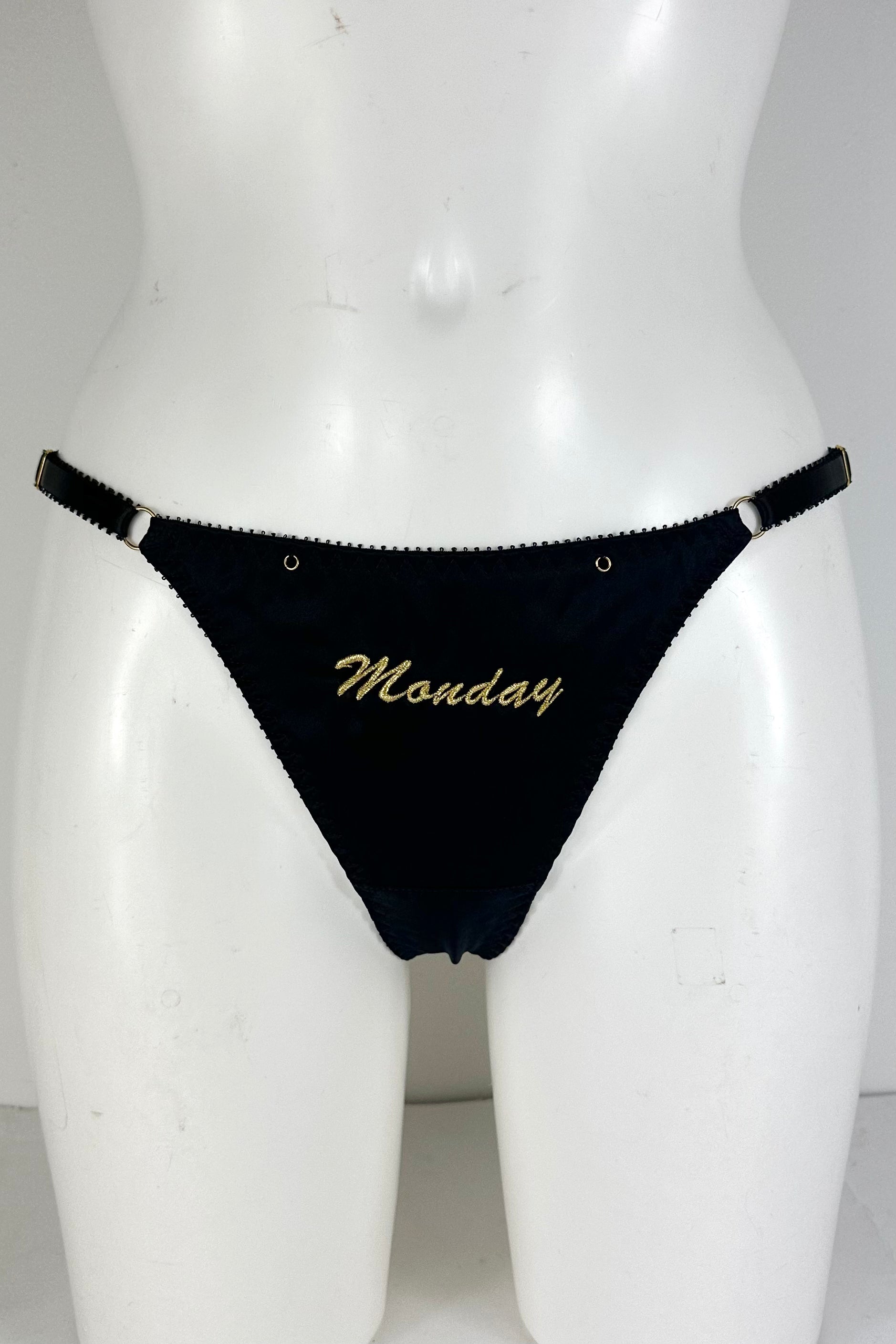 Noir Silk Embroidered Thong SS0902002