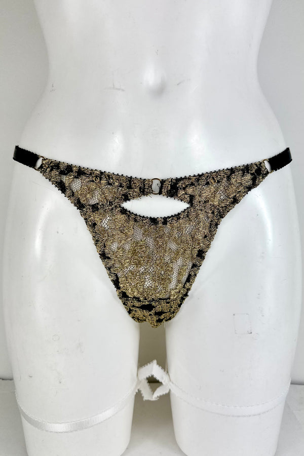 Gold French Leavers Lace Thong SS0902042