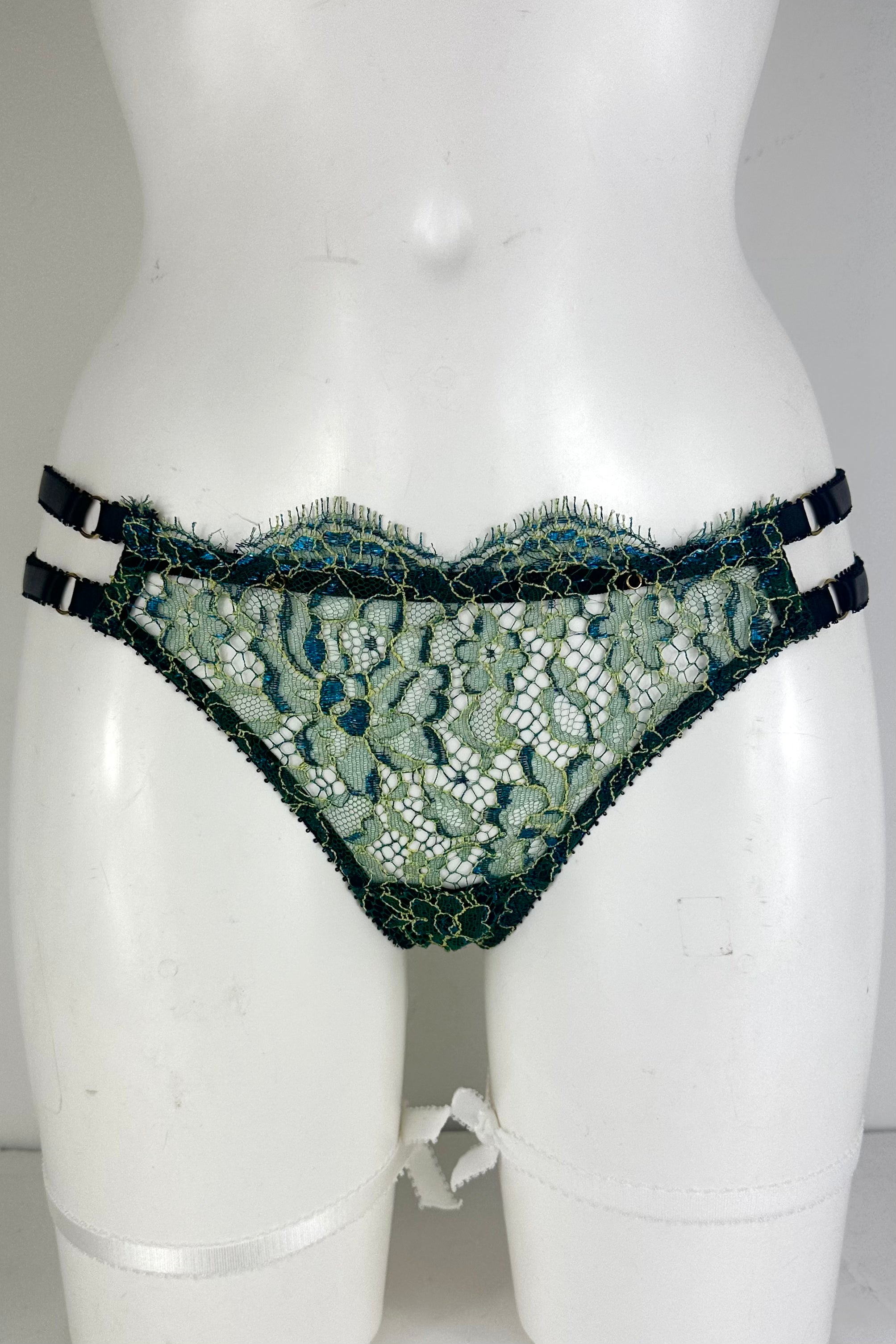 Yellow + Blue Metallic Lace Thong SS0902044