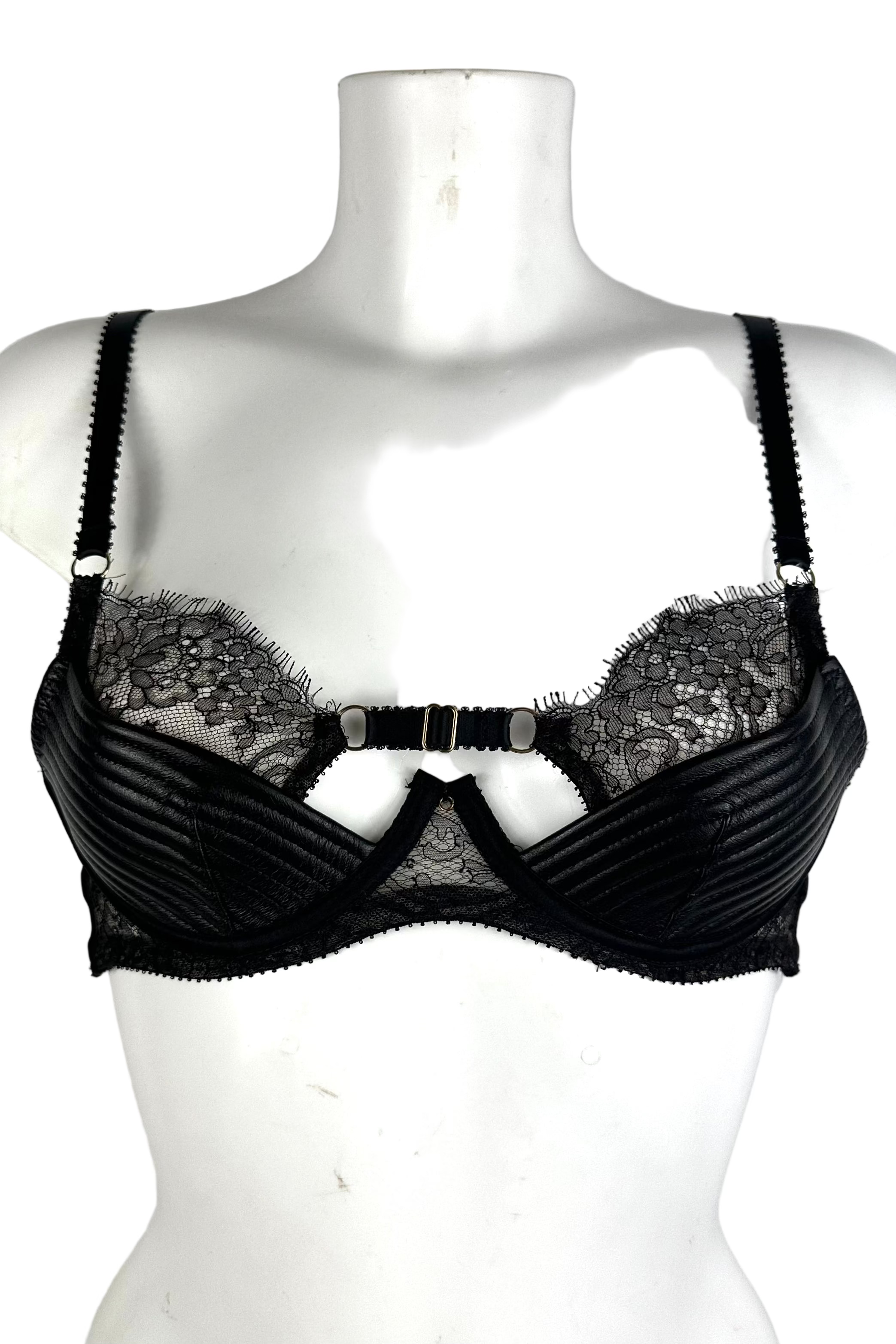 Noir Spiral Stitched Leather Bra SS0902052