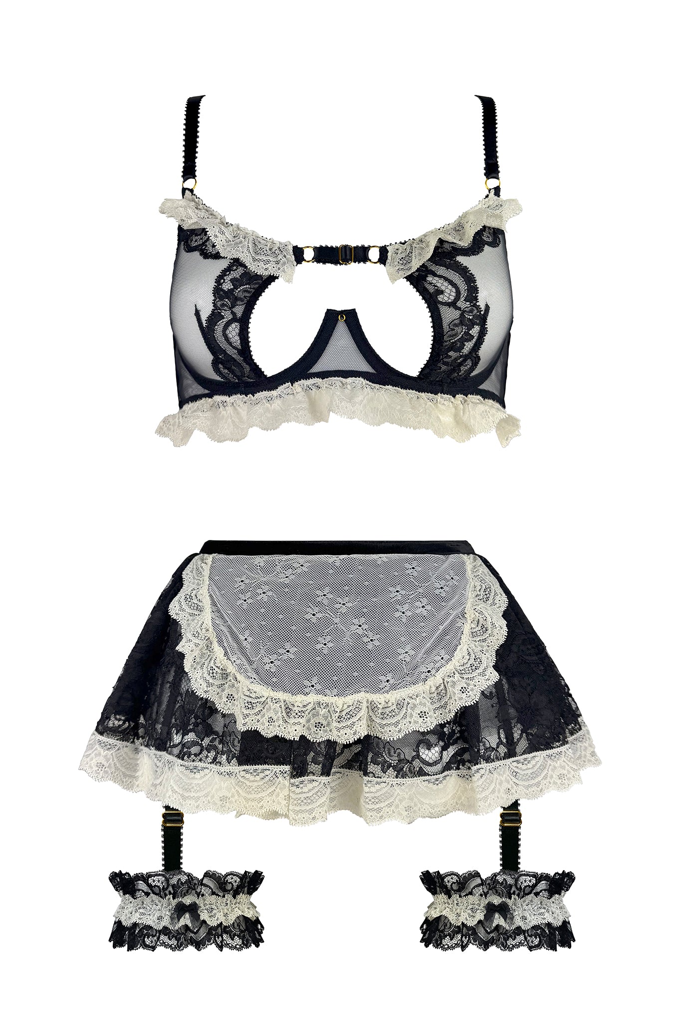 French Maid Skirted Suspender | Luxury Lace Costume Lingerie Set 8 French Maid Skirted Suspender | Luxury Lace Costume Lingerie Set 8