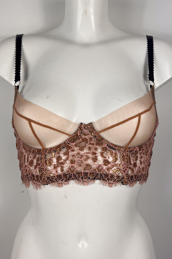 Gold + Pink Lace Longline Bra SS2802015