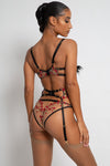 Charlotte Red Rose Floral Embroidery Waspie Suspender with adjustable detachable straps