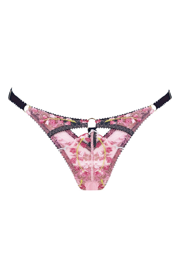 Ariel Thong | Romantic Floral Embroidery in Pink | Luxury Lingerie + Gifts by Edge o' Beyond, UK Ariel Thong | Romantic Floral Embroidery in Pink | Luxury Lingerie + Gifts by Edge o' Beyond, UK