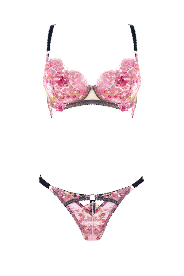 Ariel Thong | Romantic Floral Embroidery in Pink | Luxury Lingerie + Gifts by Edge o' Beyond, UK Ariel Thong | Romantic Floral Embroidery in Pink | Luxury Lingerie + Gifts by Edge o' Beyond, UK