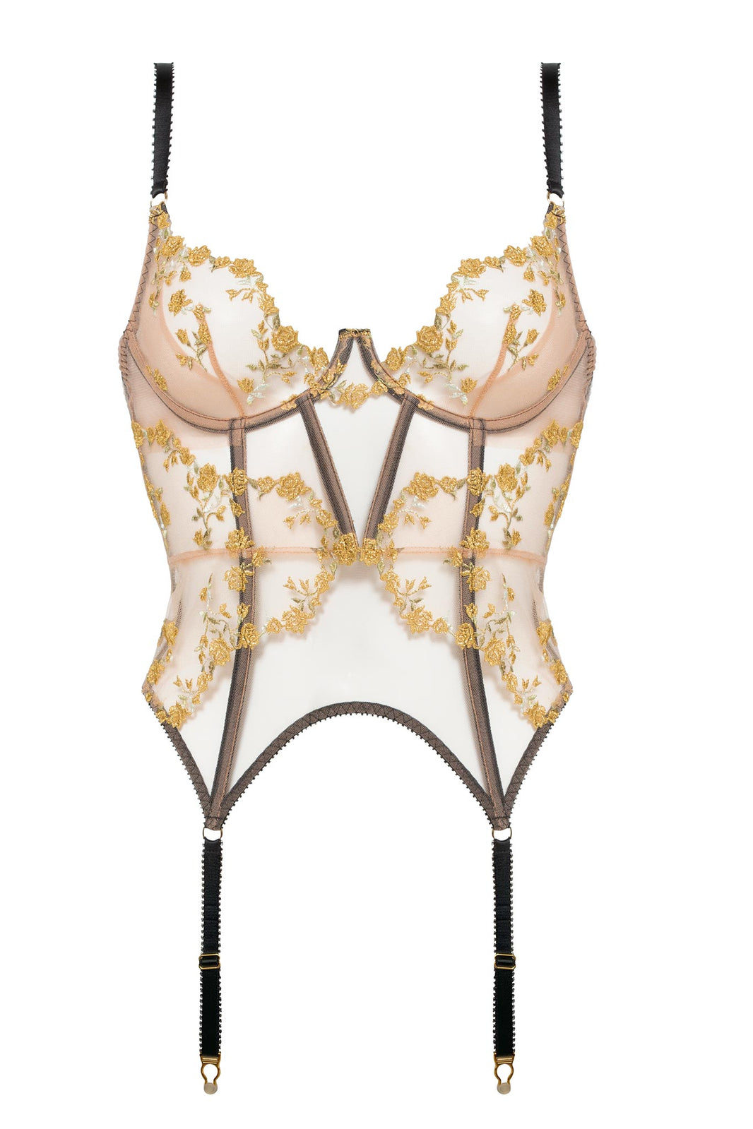 Charlotte en Or Waspie | Floral Embroidered Luxury Lingerie in Gold ...