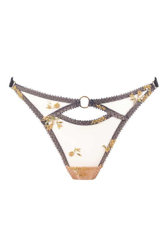Charlotte en Or Sustainable Thong | Floral Embroidered Luxury Lingerie ...