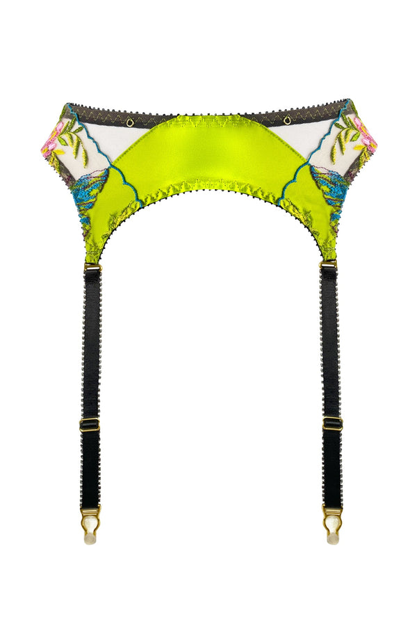 Keri Suspender | Bright Embroidered Green Luxury Lingerie | Designer Underwear + Gifts by Edge o' Beyond, UK Keri Suspender | Bright Embroidered Green Luxury Lingerie | Designer Underwear + Gifts by Edge o' Beyond, UK