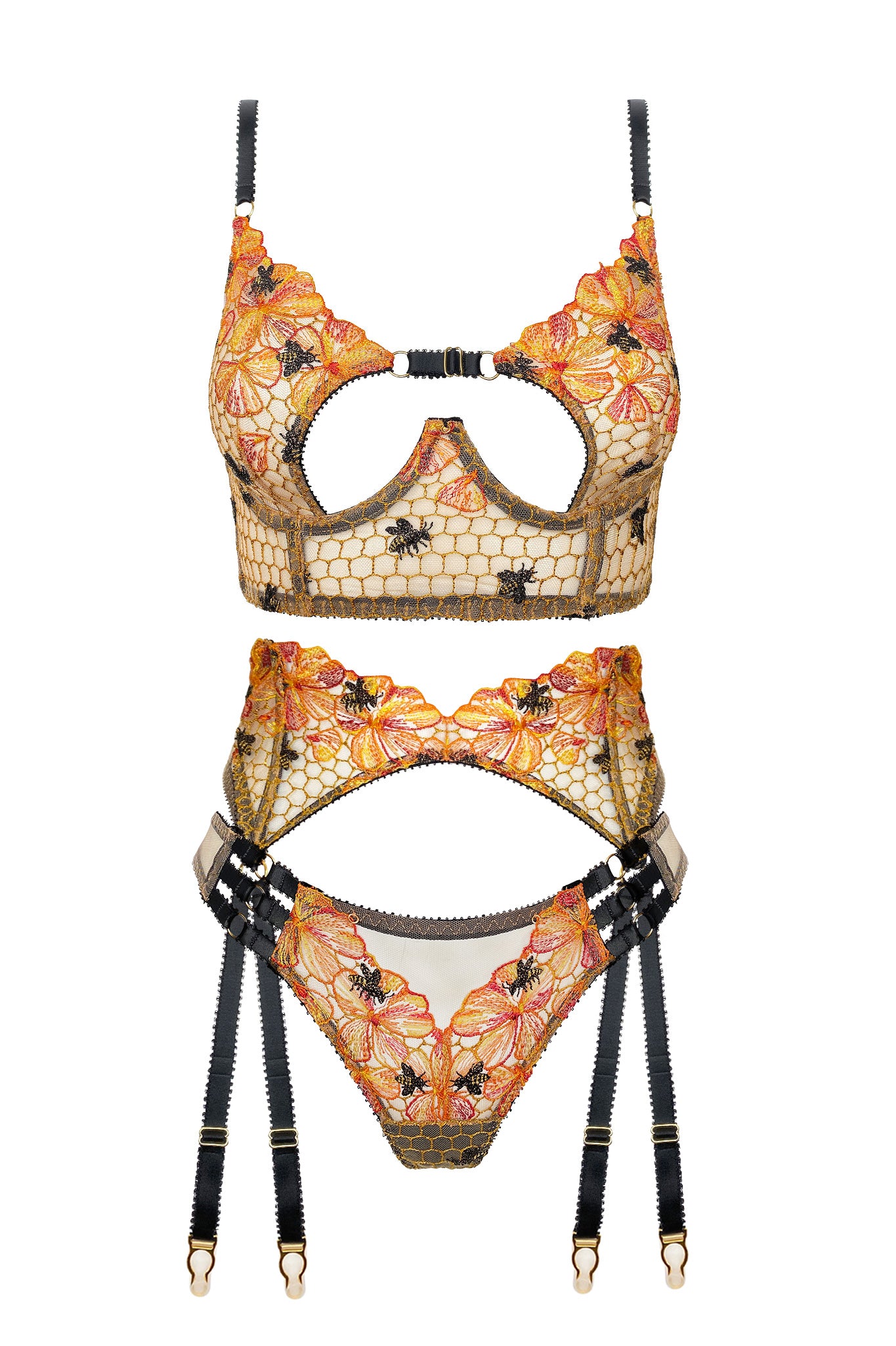 Sian Longline Bra | Beautiful Honey + Bee Embroidered Luxury Lingerie | Designer Underwear + Gifts by Edge o' Beyond, UK Sian Longline Bra | Beautiful Honey + Bee Embroidered Luxury Lingerie | Designer Underwear + Gifts by Edge o' Beyond, UK