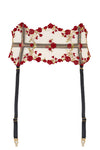 Charlotte Red Rose Floral Embroidery Waspie Suspender with adjustable detachable straps