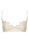 Edge o’ Beyond Evie push up bra created from ivory sheer tulle and intricate gold gilted lace. Good women's underwear option for plus size lingerie lovers. 