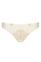 Edge o’ Beyond Evie lingerie brief created from ivory sheer tulle and intricate gold gilted lace. A playful rear peep makes this unique women’s underwear. Pair with a babydoll or negligee for perfect bridal look.