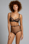 Edge o’ Beyond sheer Marinette high waist brief is the perfect blank canvas underwear set for our gold jewellery. These panties are worn with bra from matching lingerie set