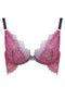 The Edge o’ Beyond Tamia bra features eyelash lace wings. French pink lace and French lilac metallic embroidery, unique colours in lingerie, create an amazing push up bra. 