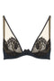 The dramatic peek-a-boo of the lace + black satin Kathryn bra provides full cleavage, light padding and is part of one of Edge o' Beyond's most risqué collections.