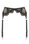 Edge o’ Beyond Kathryn suspender belt features satin bound edges and fishnet-style lace with a scalloped finish for a unique lingerie look.
