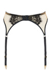 Edge o’ Beyond Kathryn suspender belt features satin bound edges and fishnet-style lace with a scalloped finish for a unique lingerie look. Back view