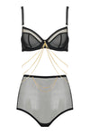 Edge o’ Beyond sheer Marinette high waist brief is the perfect blank canvas underwear set for our gold jewellery. These panties are shown with Benjamin lingerie chains and bra