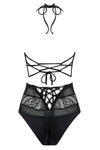 Swimwear created with lace detailing and mesh cut outs, the Stephanie brief is a sports luxe bikini style. Back view showing matching bikini top